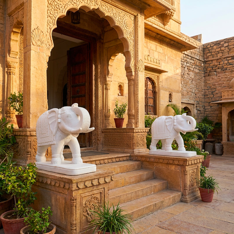Marble Elephant Pair