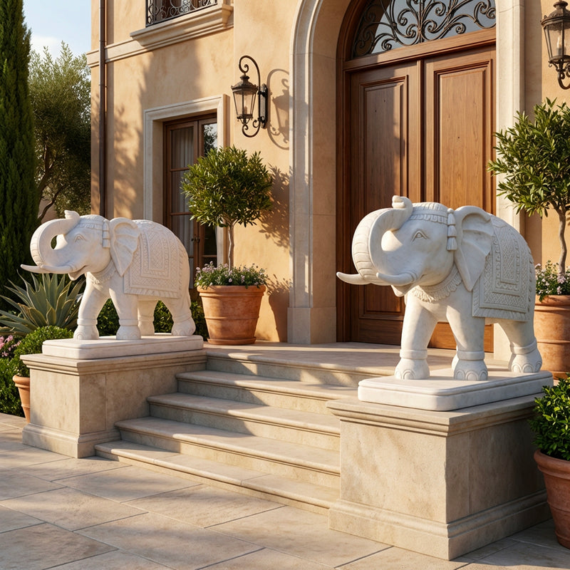 Marble Elephant Pair