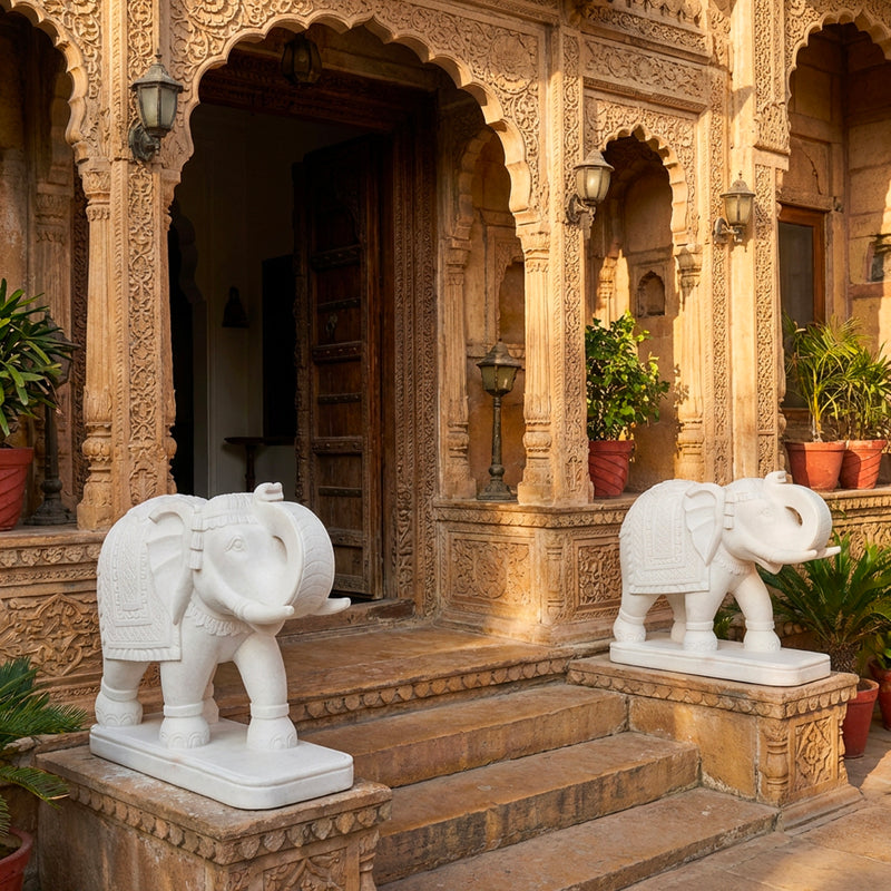 Marble Elephant Pair