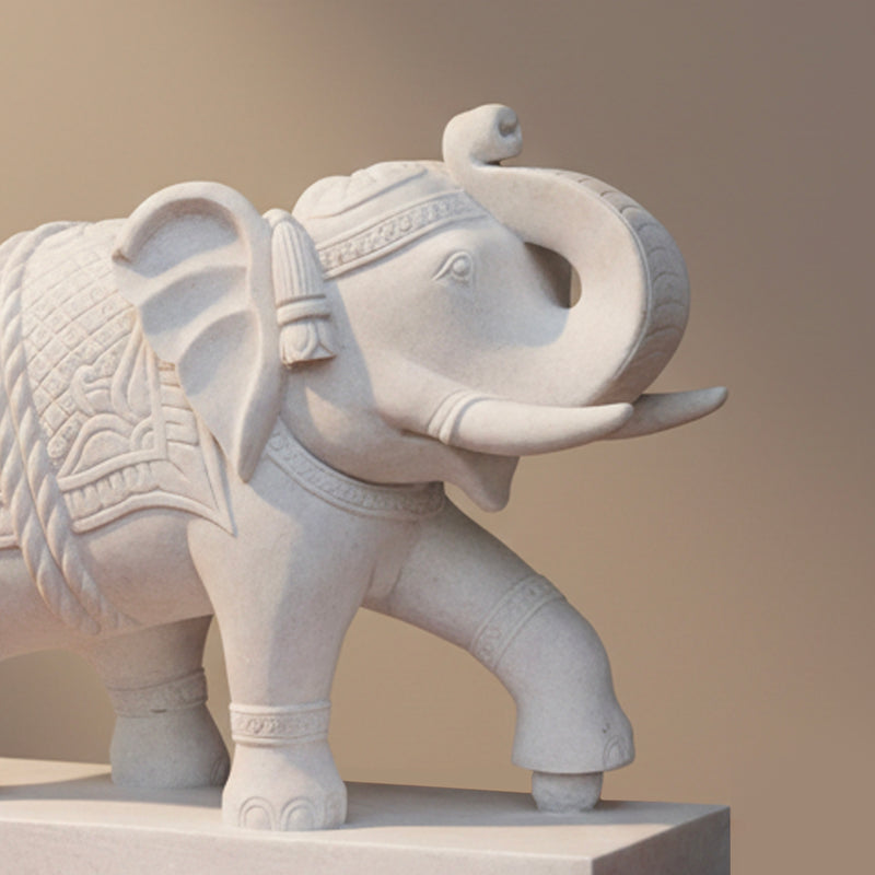 Marble Hand Carved Elephant Pair