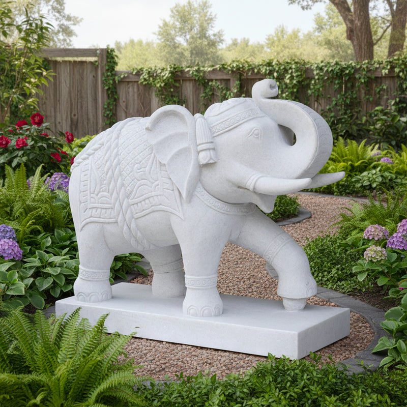 Marble Hand Carved Elephant Pair