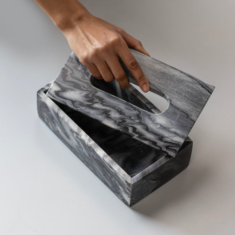Marble Tissue Box (Charcoal Black) - Handicraft Bazaar