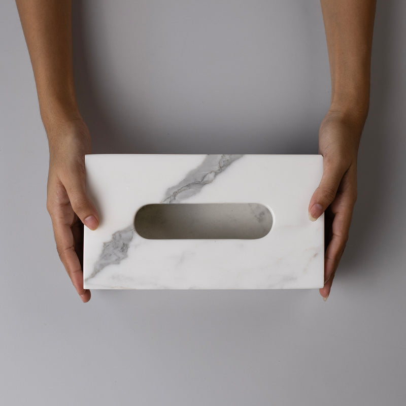 Marble Tissue Box (Statuario) - Handicraft Bazaar