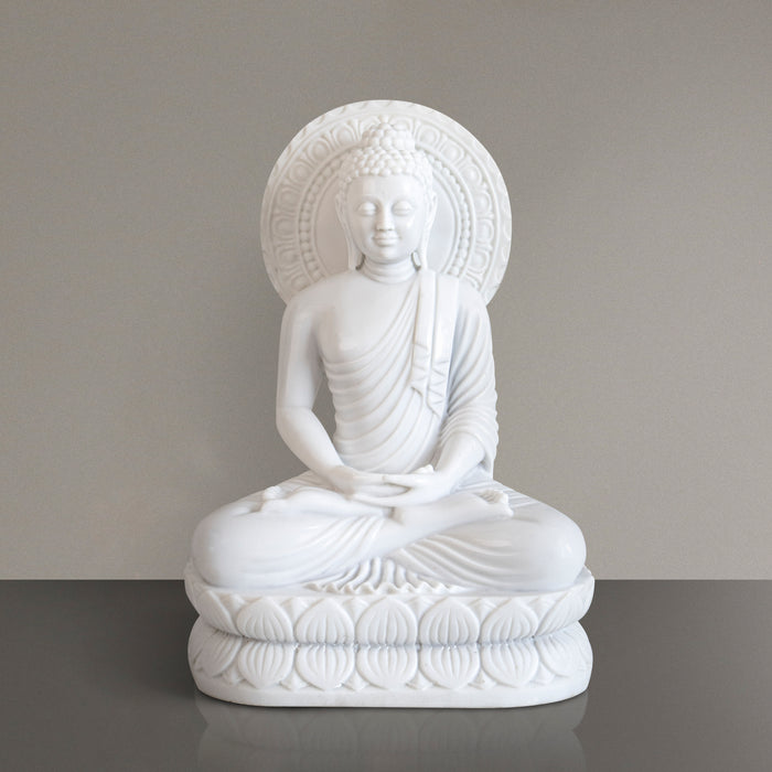 Buddha, 24 Inch, White Marble Statue - Handicraft Bazaar