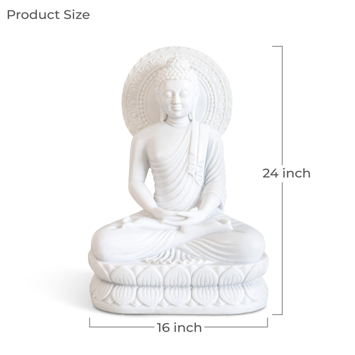 Buddha, 24 Inch, White Marble Statue - Handicraft Bazaar