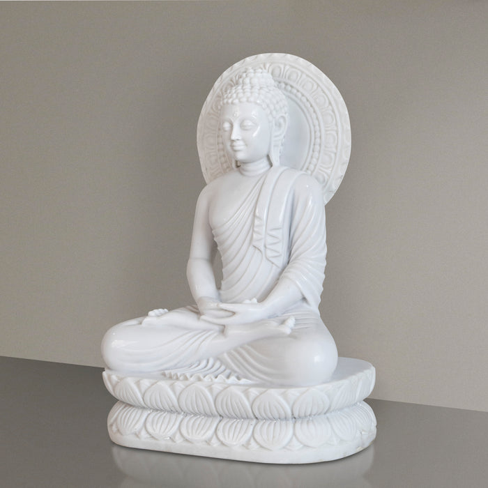 Buddha, 24 Inch, White Marble Statue - Handicraft Bazaar