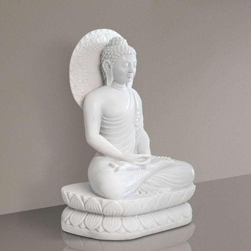 Buddha, 24 Inch, White Marble Statue - Handicraft Bazaar