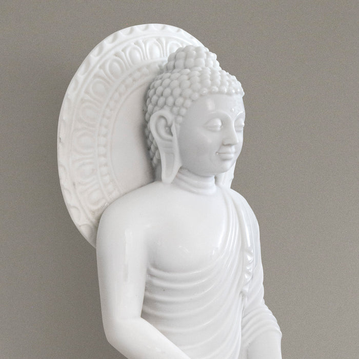 Buddha, 24 Inch, White Marble Statue - Handicraft Bazaar