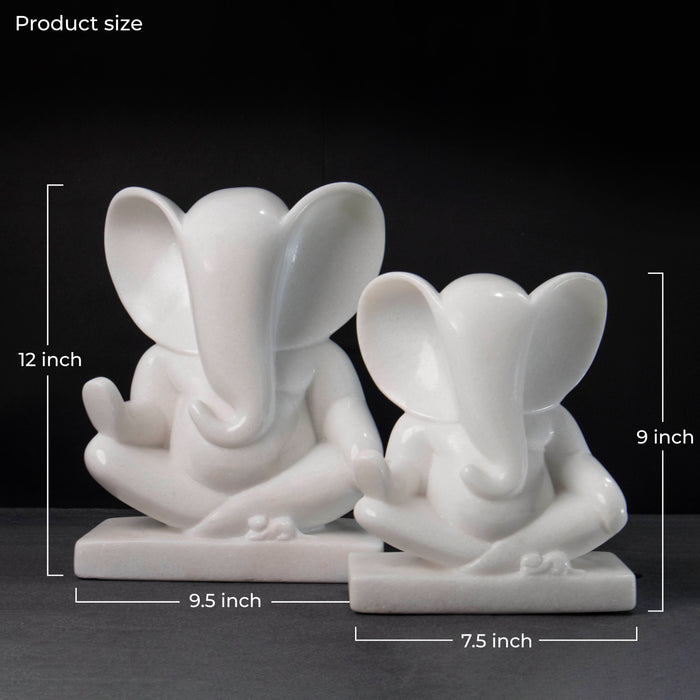 Lord Ganesh, Modern Art White Marble Statue - Handicraft Bazaar