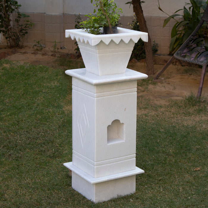 Marble Tulsi Pot, White Marble - Handicraft Bazaar