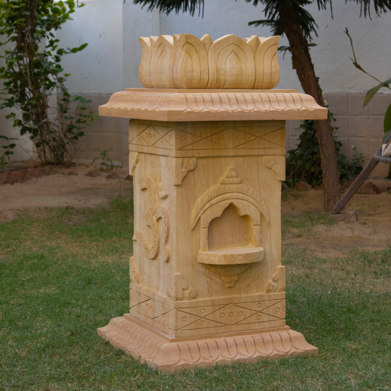 Sandstone Tulsi Pot, Brown Sandstone Carving - Handicraft Bazaar