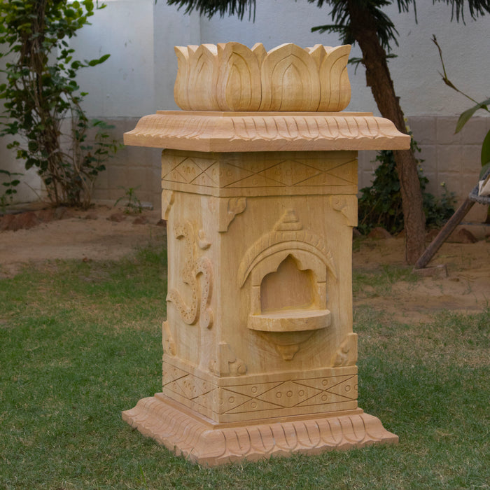 Marble Tulsi Pot, Brown Marble Carving - Handicraft Bazaar