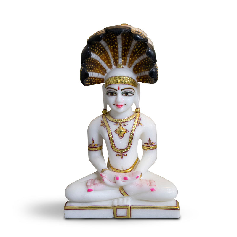 Lord Parshwanath, 9 Inches, White Marble Statue - Handicraft Bazaar