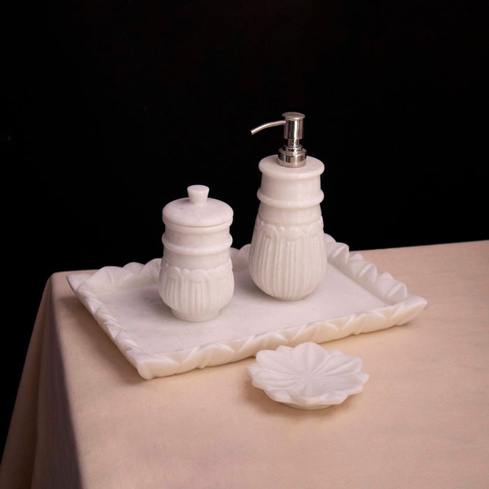 Marble Bathroom Set White Carving - Handicraft Bazaar