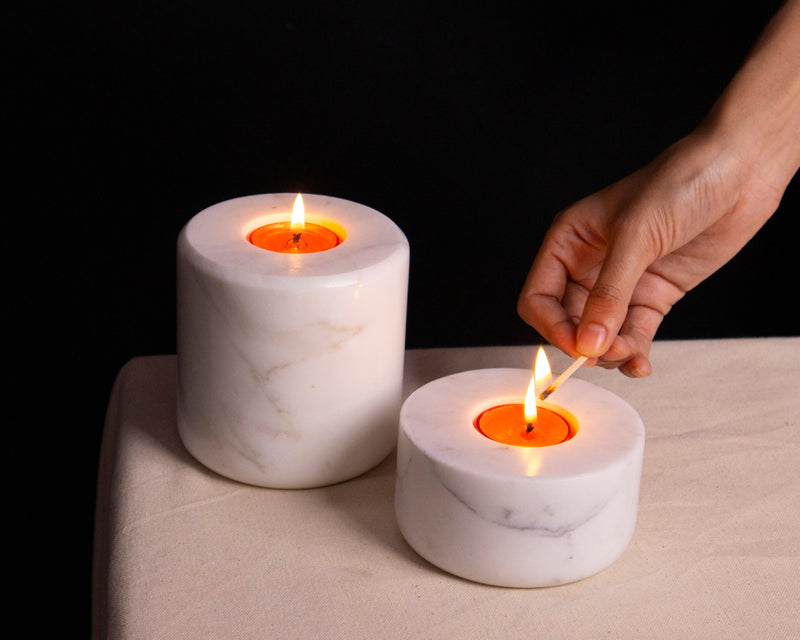 Marble Candle Holder (Statuario) | Handicraft Bazaar