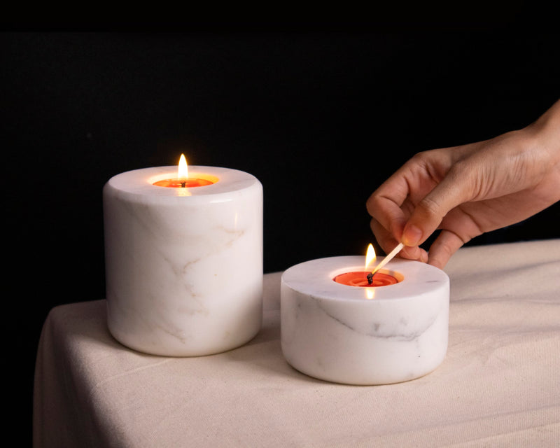 Marble Candle Holder (Statuario) | Handicraft Bazaar