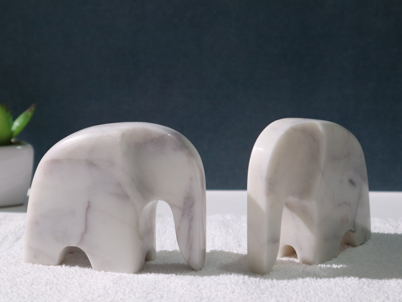 Modern Elephant Pair, White Marble Statue - Handicraft Bazaar