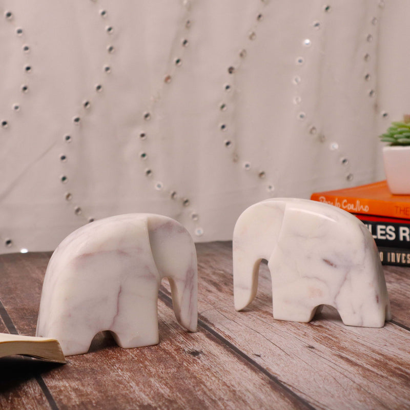 Modern Elephant Pair, White Marble Statue - Handicraft Bazaar