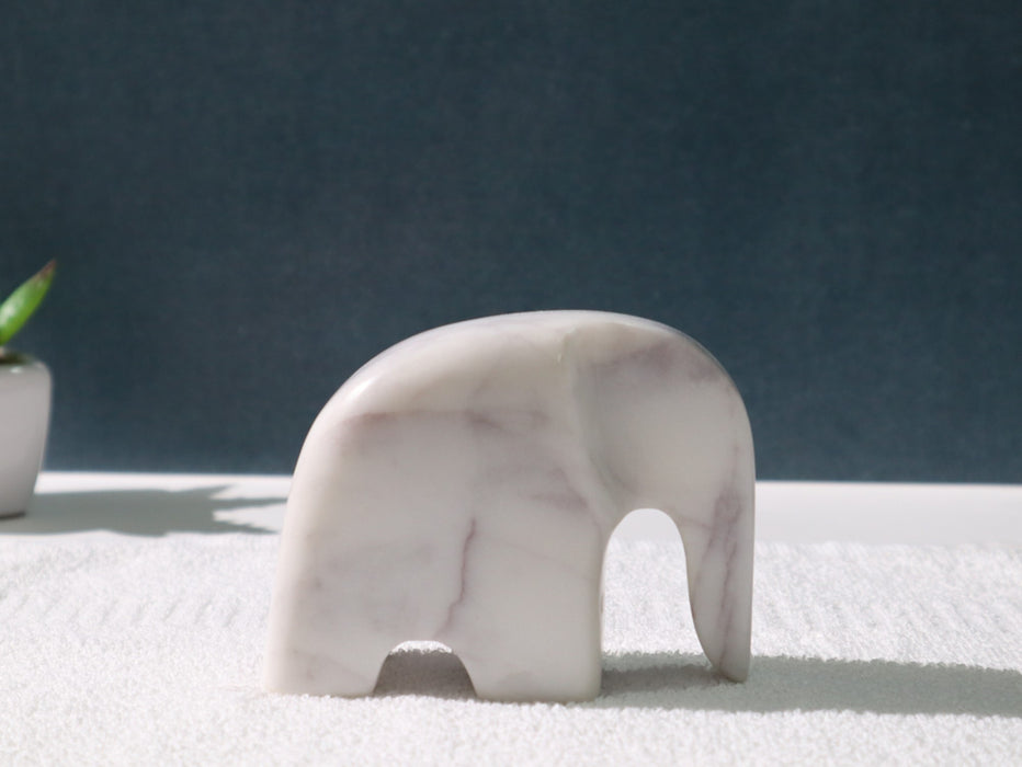 Modern Elephant Pair, White Marble Statue - Handicraft Bazaar