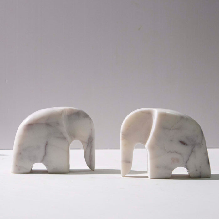 Modern Elephant Pair, White Marble Statue - Handicraft Bazaar