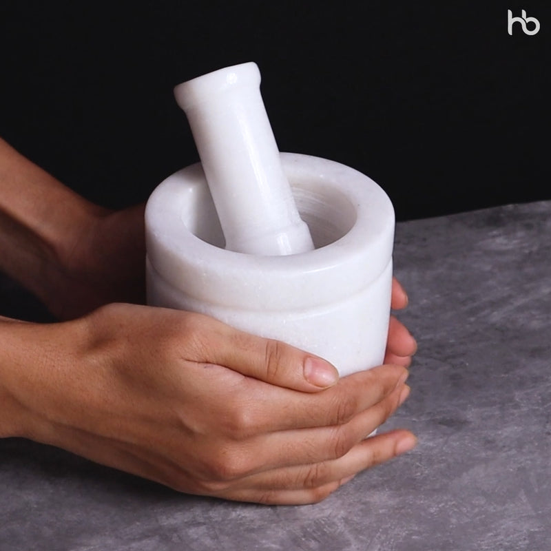Mortar and Pestle, Imam Dasta White Marble - Handicraft Bazaar