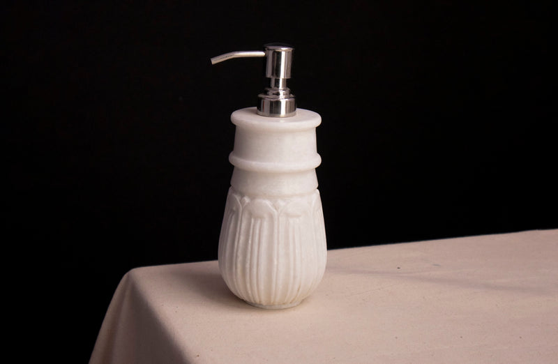 Marble Bathroom Set White Carving - Handicraft Bazaar