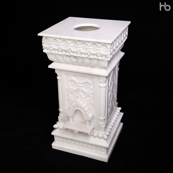 Marble Tulsi Pot, White Marble Carving - Handicraft Bazaar