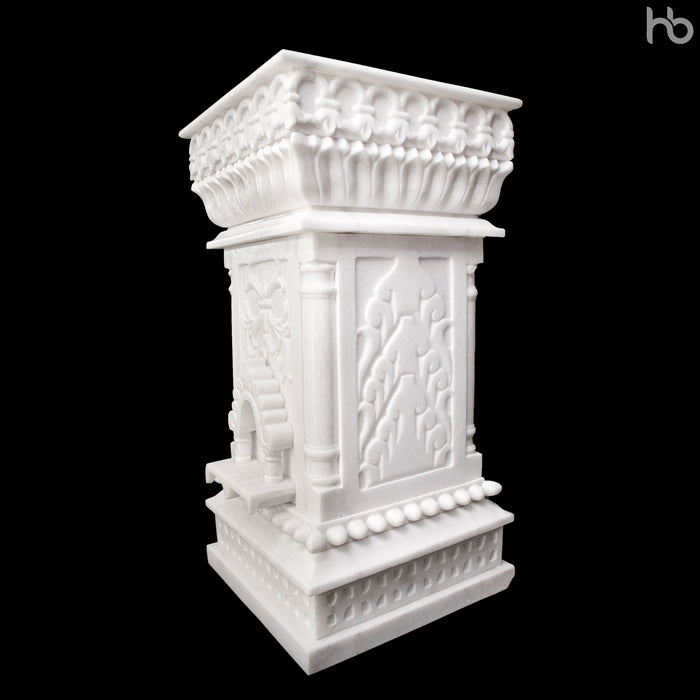 Marble Tulsi Pot, White Marble Carving - Handicraft Bazaar