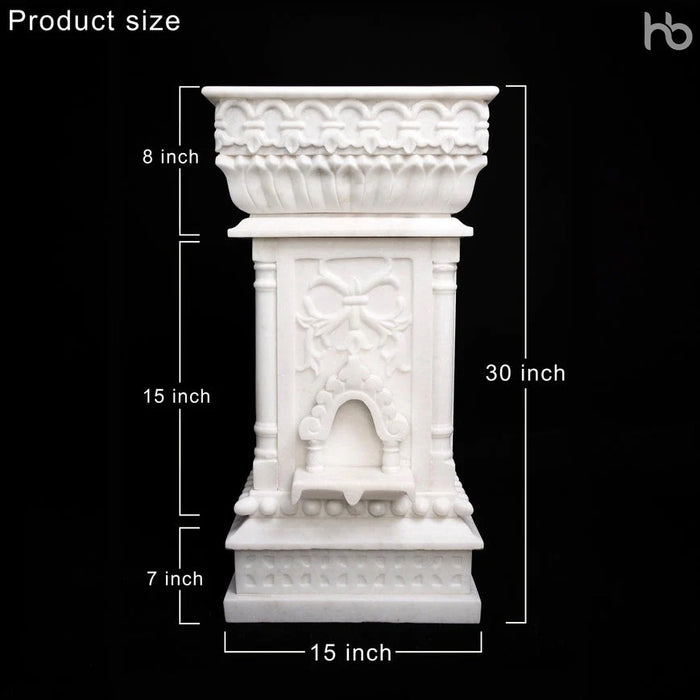 Marble Tulsi Pot, White Marble Carving - Handicraft Bazaar