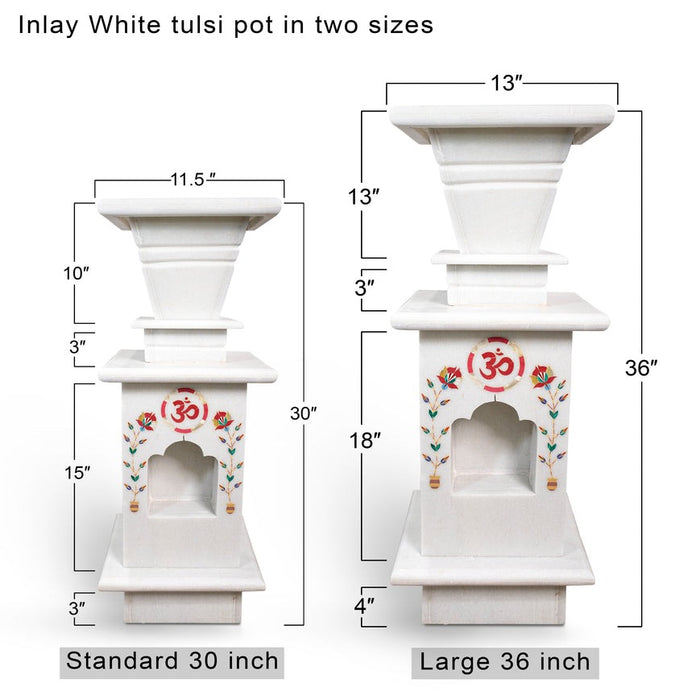 Marble Tulsi Pot, White Marble Inlay - Handicraft Bazaar