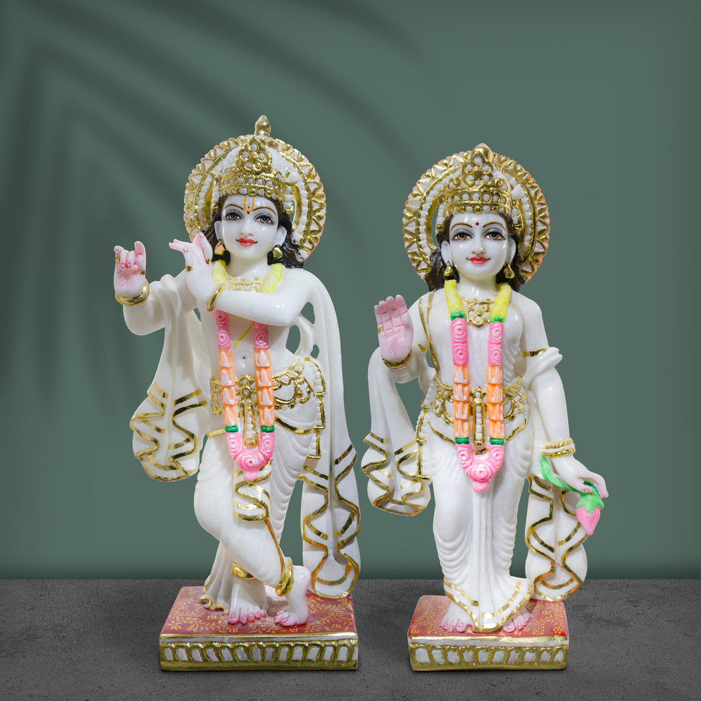 Radha Krishna, 21 Inch, White Marble Statue - Handicraft Bazaar