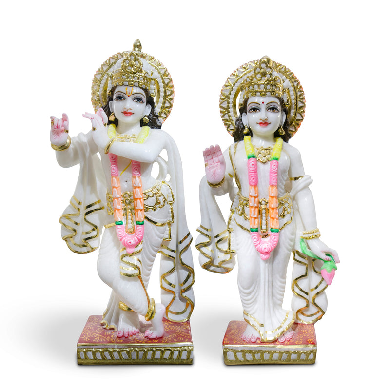 Radha Krishna, 21 Inch, White Marble Statue - Handicraft Bazaar