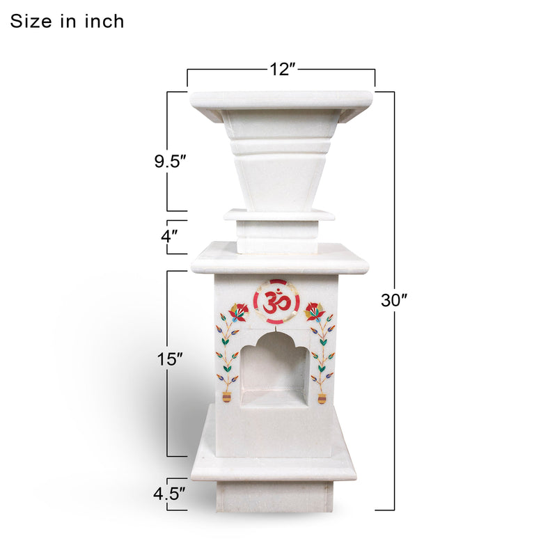 Marble Tulsi Pot, White Marble Inlay - Handicraft Bazaar