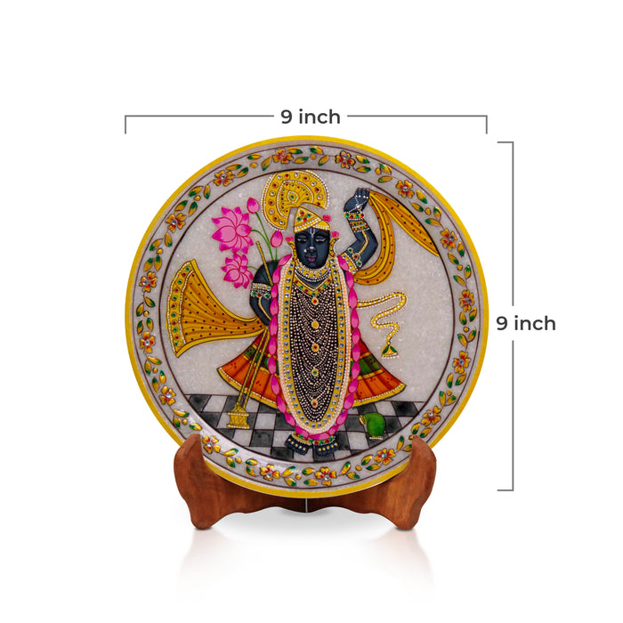 Shrinath Ji, Gold Leaf 9 Inch Marble Decorative Plate - Handicraft Bazaar