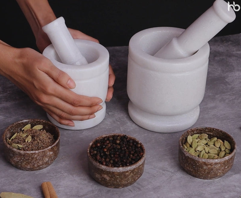 Mortar and Pestle, Imam Dasta White Marble - Handicraft Bazaar