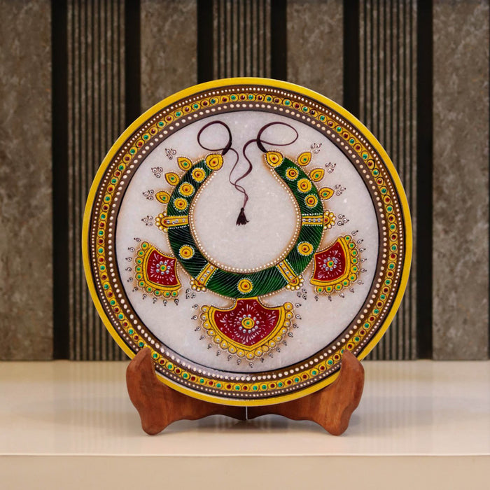 Traditional Jewellery, Gold Leaf 9 Inch Marble Decorative Plate - Handicraft Bazaar