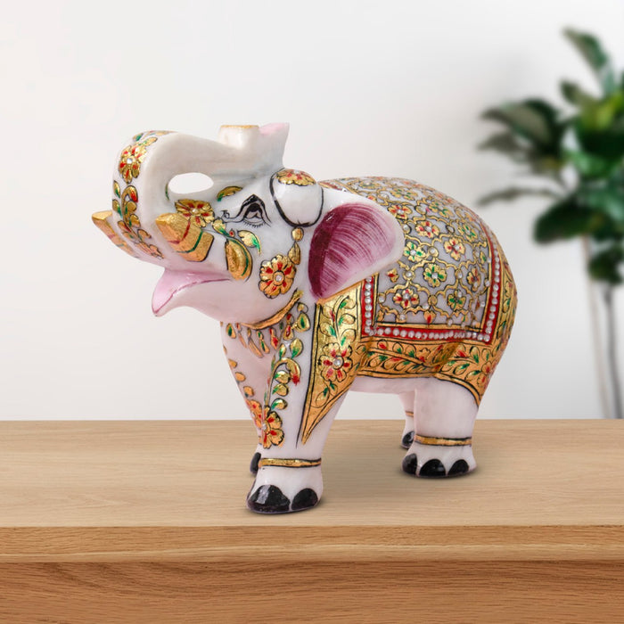 Marble Handpainted Elephant Pair