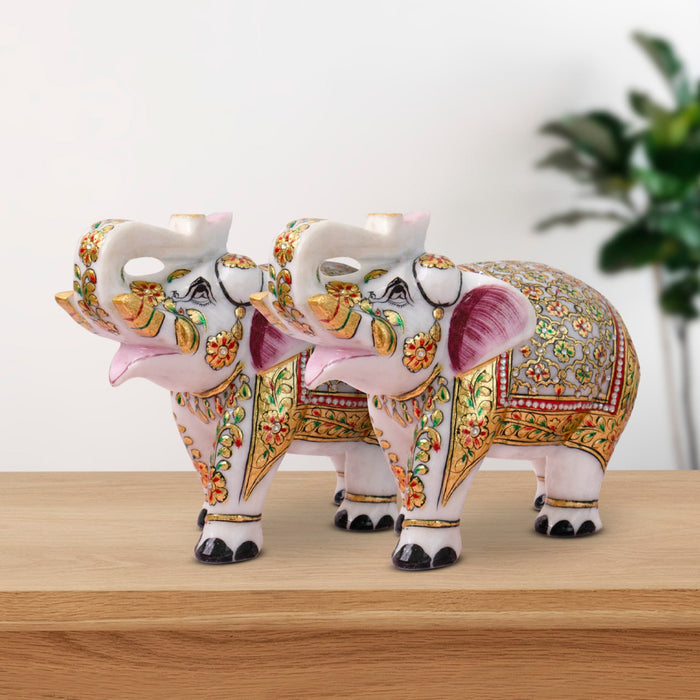 Marble Handpainted Elephant Pair