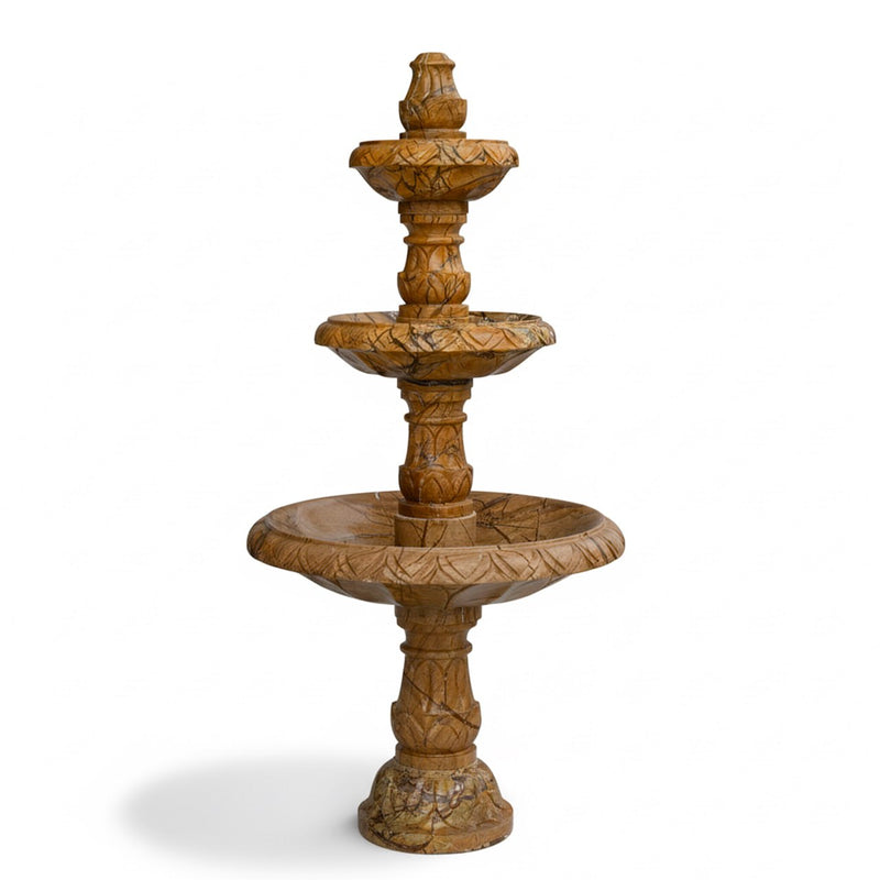 Marble Fountain Rainforest Brown Carved(3 Tier) - Handicraft Bazaar