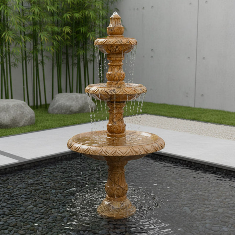 Marble Fountain Rainforest Brown Carved(3 Tier) - Handicraft Bazaar