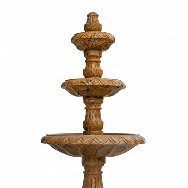 Marble Fountain Rainforest Brown Carved(3 Tier) - Handicraft Bazaar