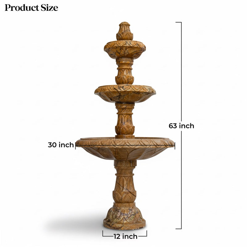 Marble Fountain Rainforest Brown Carved(3 Tier) - Handicraft Bazaar