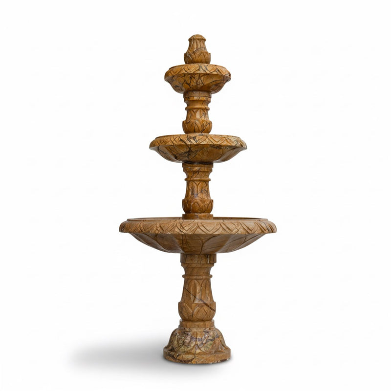 Marble Fountain Rainforest Brown Carved(3 Tier) - Handicraft Bazaar