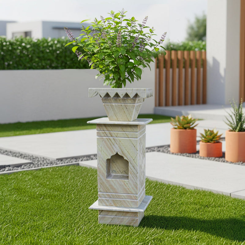 Marble Tulsi Pot,  Green Katni - Handicraft Bazaar