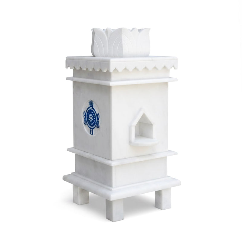 Marble Tulsi Pot with 3 Symbol Design - Handicraft Bazaar