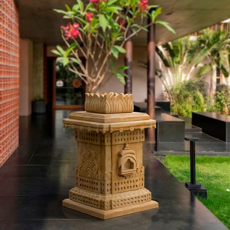Sandstone Tulsi Pot, Brown Sandstone Hand Carving - Handicraft Bazaar