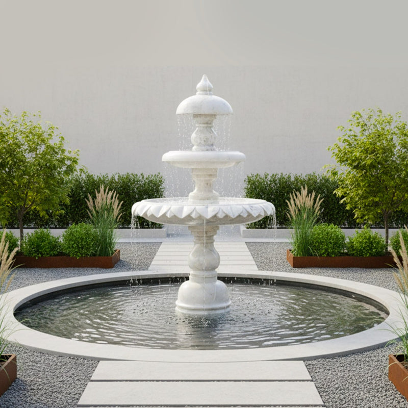 Marble Fountain Banswara Lotus Crown (3-Tier) - Handicraft Bazaar