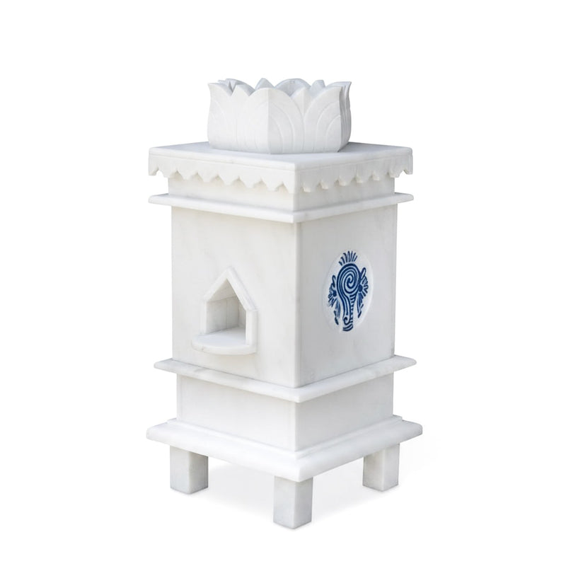 Marble Tulsi Pot with 3 Symbol Design - Handicraft Bazaar