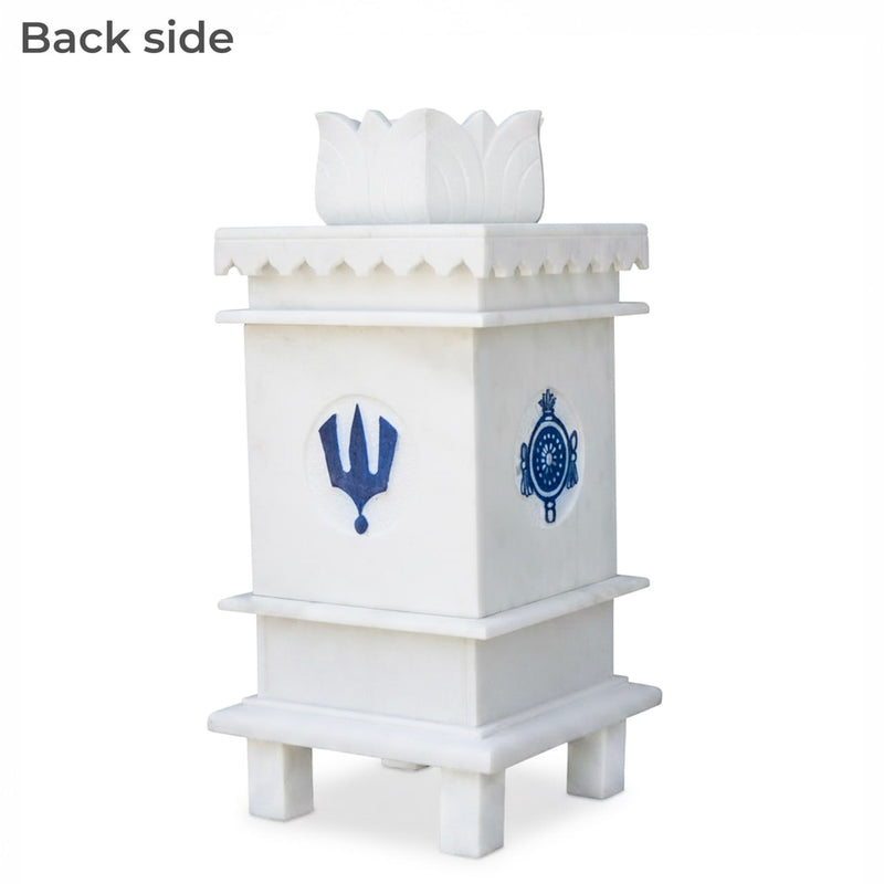 Marble Tulsi Pot with 3 Symbol Design - Handicraft Bazaar