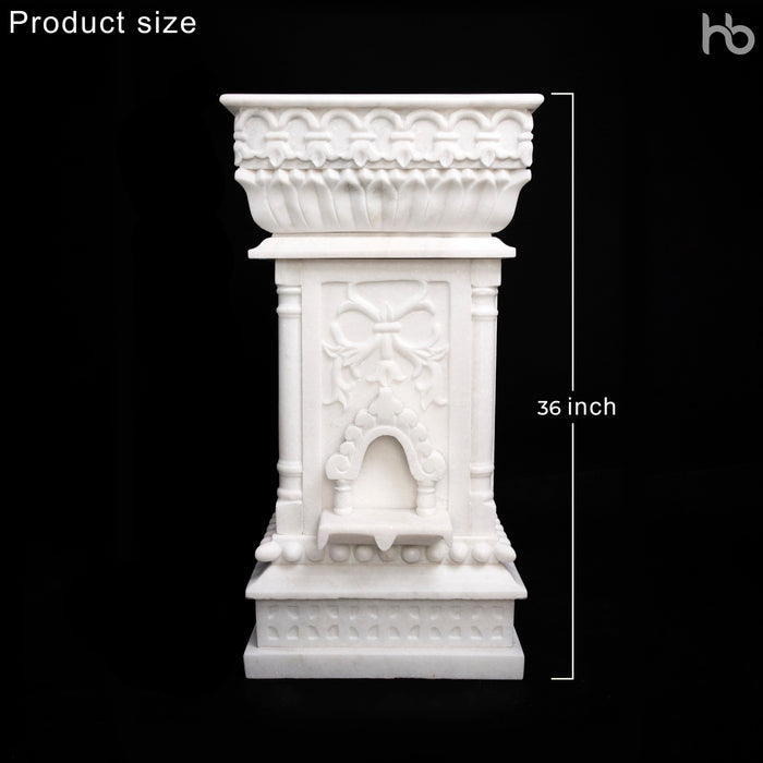 Marble Tulsi Pot, White Marble Carving - Handicraft Bazaar